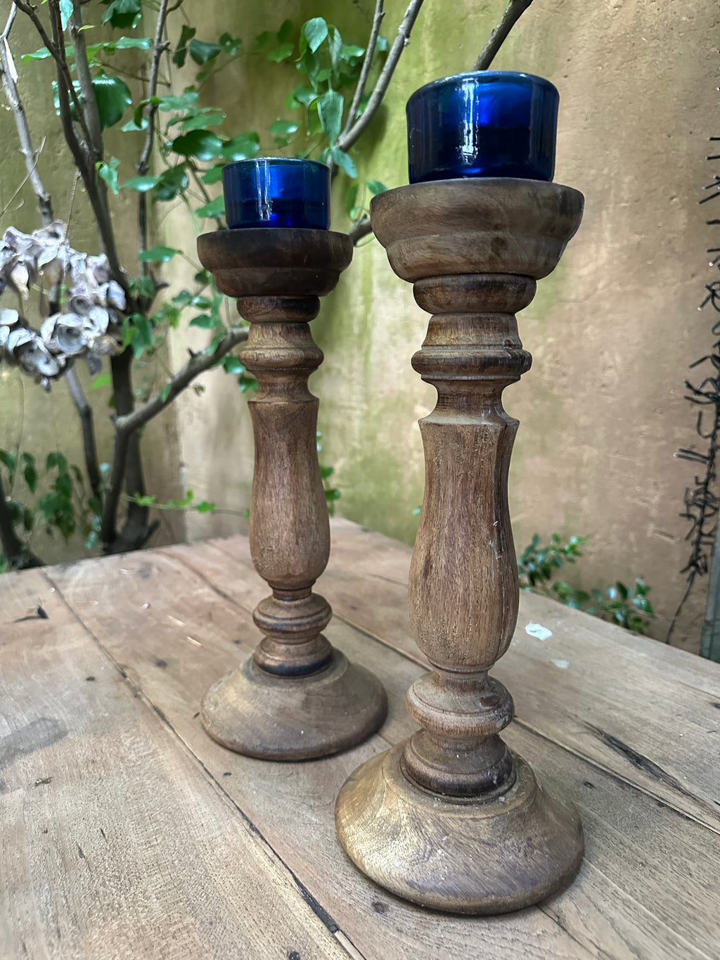 2 Wooden Candle Holders
